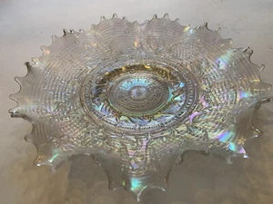 Vintage Clear Iridescent Opalescent Dugan Glass Roundup Pattern Panel EUC - Picture 1 of 12