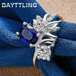 Hermoso anillo de plata esterlina 925 anillo de circonitas azules brillantes joyería de regalo para mujer - Imagen 1 de 5