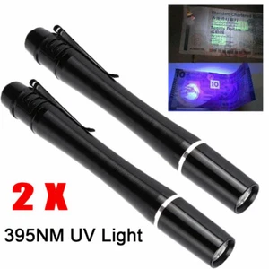 2x UV Pen Light 395nm Black Light Portable Ultra Violet Pocket Flashlight Mini - Picture 1 of 12