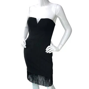 Aidan Mattox Womens Size 0 Dress Cocktail Fringe Strapless Party Mini Black - Picture 1 of 16