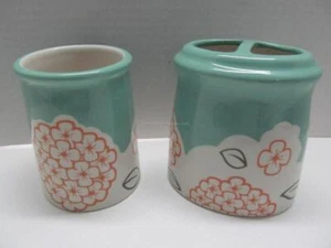 Floral Bath Set 2 piece CAITLYN Tumbler & Toothbrush/Paste Holder or Pen Pencils - Picture 1 of 3