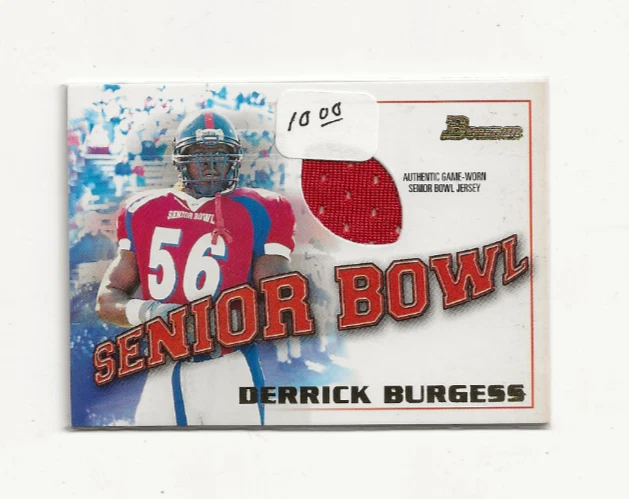 2001 Bowman Football Senior Bowl Derrick Burgess JERSEY RAIDERS RC Rookie - Image 1 of 1