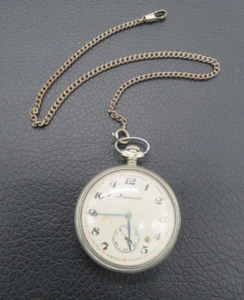 Vintage Molnija 15 Jewel Pocket Watch Wolves Mechanical USSR SOVIET w/Chain Runs - Picture 1 of 7