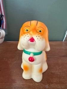 Vintage 1970s Rubber Squeeky Dog Baby Toy Kitsch Orange Retro Collectible - Bild 1 von 5