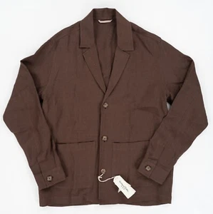 TINTORIA MATTEI Brown Over Jacket Linen Lightweight Chambray Slim Fit Cardigan L - Picture 1 of 5