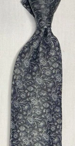 ERMENEGILDO ZEGNA KLEINE GRAUE INDIGOBLÜTENWEDEL AUS GANZSEIDE SCHWARZ FELDKRAWATTE - Bild 1 von 4