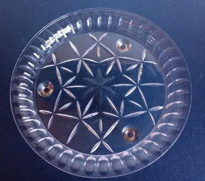 Cut Glass Serving Dish Clear Shallow Round Footed Star Design 8 1/2" - Picture 1 of 6