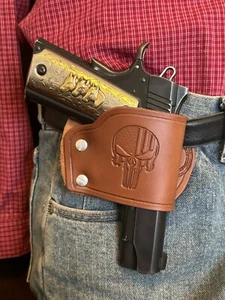 Leather Slide Holster USA Made Fits Colt RIA 45 Model 1911 with Skull USA Made - Picture 1 of 7