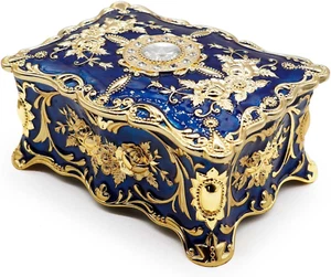 AVESON Luxus Vintage rechteckig Metalllegierung Schmuckbox groß, gold & blau - Bild 1 von 9