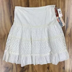 Polo Jeans Co Eyelet Skirt White Tiered Ruffle Midi Size 12 - Picture 1 of 7