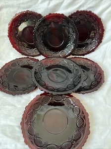 Avon VINTAGE 1876 Cape Cod Ruby Red Saucer Plates Set Of 7 - Picture 1 of 4