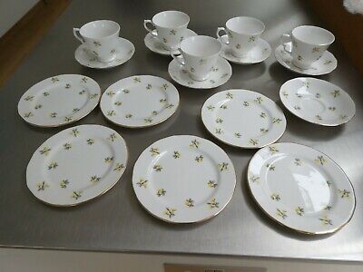 Royal Kent Fine Bone China 5 Tea Cups, 6 Saucers & 6 Cake Plates Yellow Flowers • 24.51£