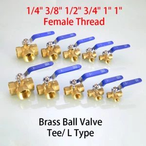 3-Way 1/4" 3/8" 3/4" 1" Brass Fixed Ball Valve Full T/ L-Port Thread Connector - Picture 1 of 18