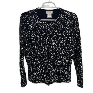 Talbots M merino wool sequin black white button up sweater cardigan work casual - Picture 1 of 8
