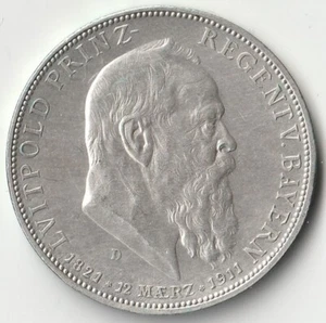 MDS DEUTSCHES REICH KAISERREICH BAYERN FÜNF 5 MARK 1911 D "LUITPOLD", SILBER #L - Bild 1 von 2