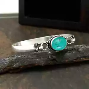 Belleza Santa Rosa Turquesa Piedra Preciosa 925 Plata de Ley Pulsera Hecha a Mano Puño - Imagen 1 de 5