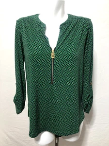 Michael Kors Women Top Shirt Tunic Green Blue 1/4 Zip Large NWT New - Picture 1 of 8