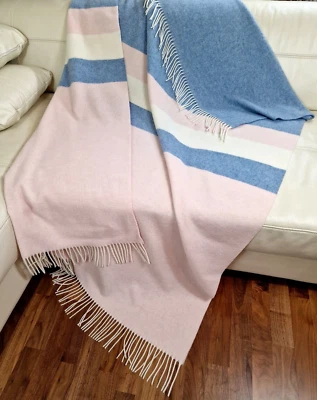Merinowolldecke Wolldecke Merinowolle-Kaschmir Mix 140x200cm Blau-Rosa (Duo) - Bild 1 von 4