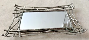 Metal Mirrored Vanity Tray Twig Branches Michael Aram Style Footed 6.5"x 10" EUC - Picture 1 of 6