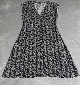Loft Dress Womens 4 Black & White Floral Linen Blend Button Down Whimsigoth - Picture 1 of 6