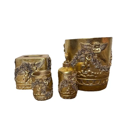 Gold Painted Cherubs Angels Bathroom Decor Trash, Tissue Holder, Soap Dispenser - Image 1 of 4