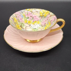 Taza de té y platillo de colección Shelley Bone China Rock Garden Chintz forma de adelfa rosa - Imagen 1 de 16