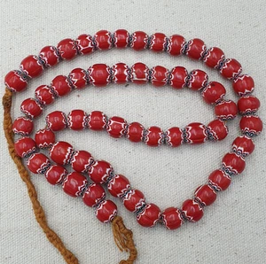 Vintage Venetian Style Red Chevron Beaded Necklace - Picture 1 of 18
