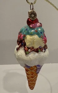 Christopher Radko “ICE CREAM DELIGHT” 3” Glass Christmas Tree Holiday Ornament - Picture 1 of 2