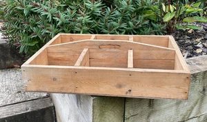 Vintage Garden Wooden Sectioned Trug Flower Basket Plant Carry Tool Storage - Picture 1 of 8