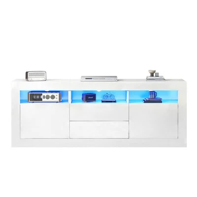 Hochglanz Sideboard Mit LED-Beleuchtung Lowboard TV Lowboard Fernsehschrank Weiß - Bild 1 von 4