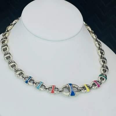 NUEVO CON ETIQUETAS Brighton "Portofino Link" Collar Reversible Plata Multi Esmalte  Foto 1 de 4