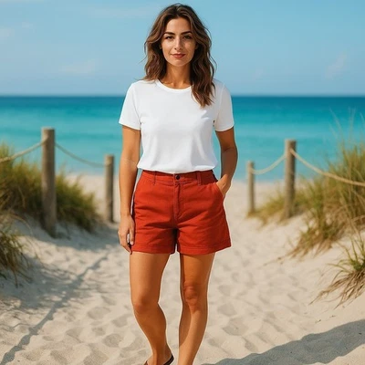 Lauren Ralph Lauren Women 10 Petite Sz 10P Rust Orange High Waisted Chino Shorts - Image 1 of 4