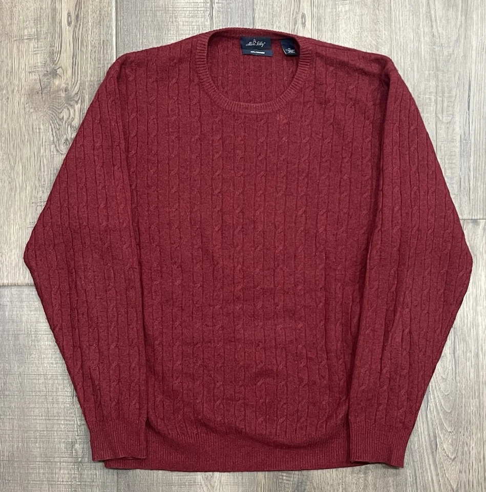 Allen Solly 100% Cashmere Sweater Cable Knit Brick Red Christmas Preppy Men’s XL - Image 1 of 4