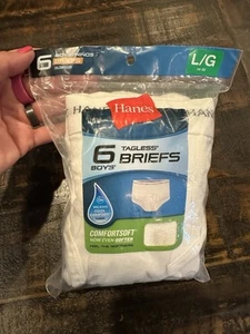One Pack Hanes Boys Briefs Size L 14-16 White Tagless New 6 Pairs - Picture 1 of 5