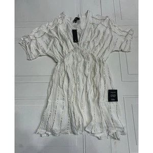Lulus NWT Mini Dress Womens Small Ivory Gold Metallic Stripe Dolman Sleeves - Picture 1 of 6