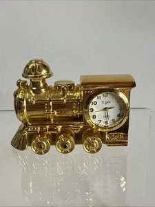 Miniature Steam Engine Locomotive Train Clock Brass Elgin Vintage Needs Battery - Picture 1 of 6