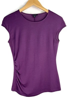 Lafayette 148 Women’s Wool Blend Knit Top Purple Cap Short Sleeve Ruched Size S - Image 1 of 4
