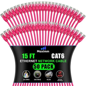 Maximm Cat 6 Ethernet Cable - 15 ft (50-Pack) - High-Speed LAN, Internet, Pat... - Picture 1 of 8