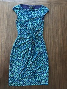 Lauren Ralph Lauren Dress Women’s 2 Peacock Blue Green Stretch Jersey Cap Sleeve - Picture 1 of 9