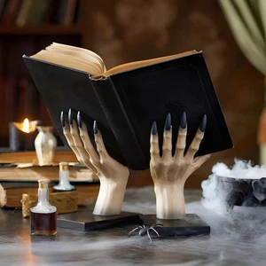 Fermalibri Halloween strega spettrale fermalibri a mano statuina supporto libro scaffali scrivania - Foto 1 di 10