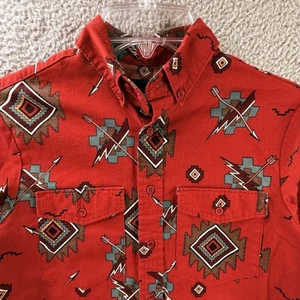 Vtg Wrangler Shirt Boys 16 Red Aztec Navajo Cowboy Rodeo Rancher Southwestern - Picture 1 of 12