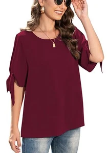 Women's Summer Loose Knot Cuff Dressy Tops for Evening WearWine RedSmall - Picture 1 of 6