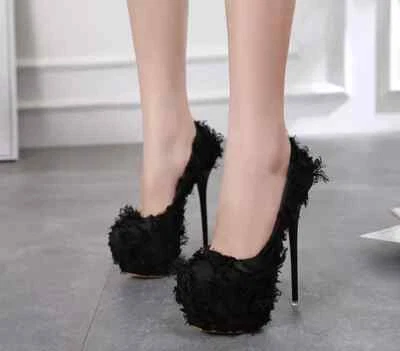 Éscarpins Chaussures Noir Femme Platform Talon Plateau 16 CM Cuir Simili 92697 - Photo 1/3