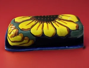 Sunflower Butter Dish Blue Yellow And Green - Picture 1 of 5