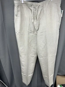 Men's CUBAVERA Beige Khaki LINEN + Drawstring Pants 3XB x 32 3XB/32 - New - Picture 1 of 9