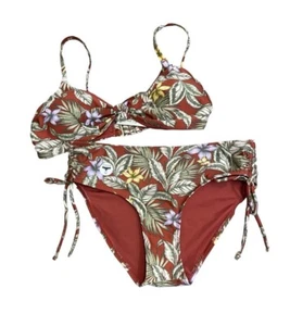 Aeropostale AERO Brown Tropical Print Hipster Bikini Top & Briefs Set sz M - Picture 1 of 9