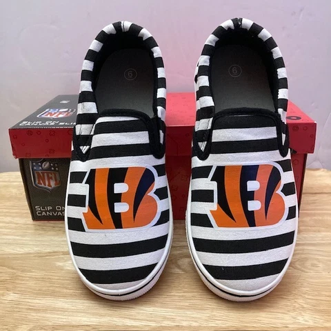 CINCINNATI BENGALS Official FOCO NFL "Slip-On Canvas Slides" (Women's Size 6) Cover