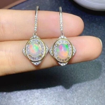 2.2Ct Oval Cut Fire Opal Lab Created Earring 14K Two Tone Gold Plated - Image 1 of 4