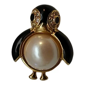 Marvella Brooch Bird Penguin Pearl Faux Jelly Belly Vintage Enamel - Picture 1 of 6
