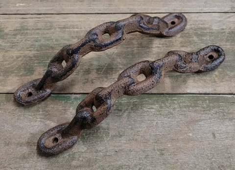 2 Large Cast Iron Antique style CHAIN Barn Handle, Gate Pull, Shed Door Handles Cover